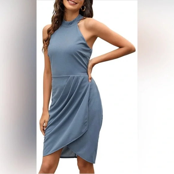 Manydress | Dresses | Nwt Manydress Womens Summer Halter Neck Ruched Dresses  Cocktai | Poshmark